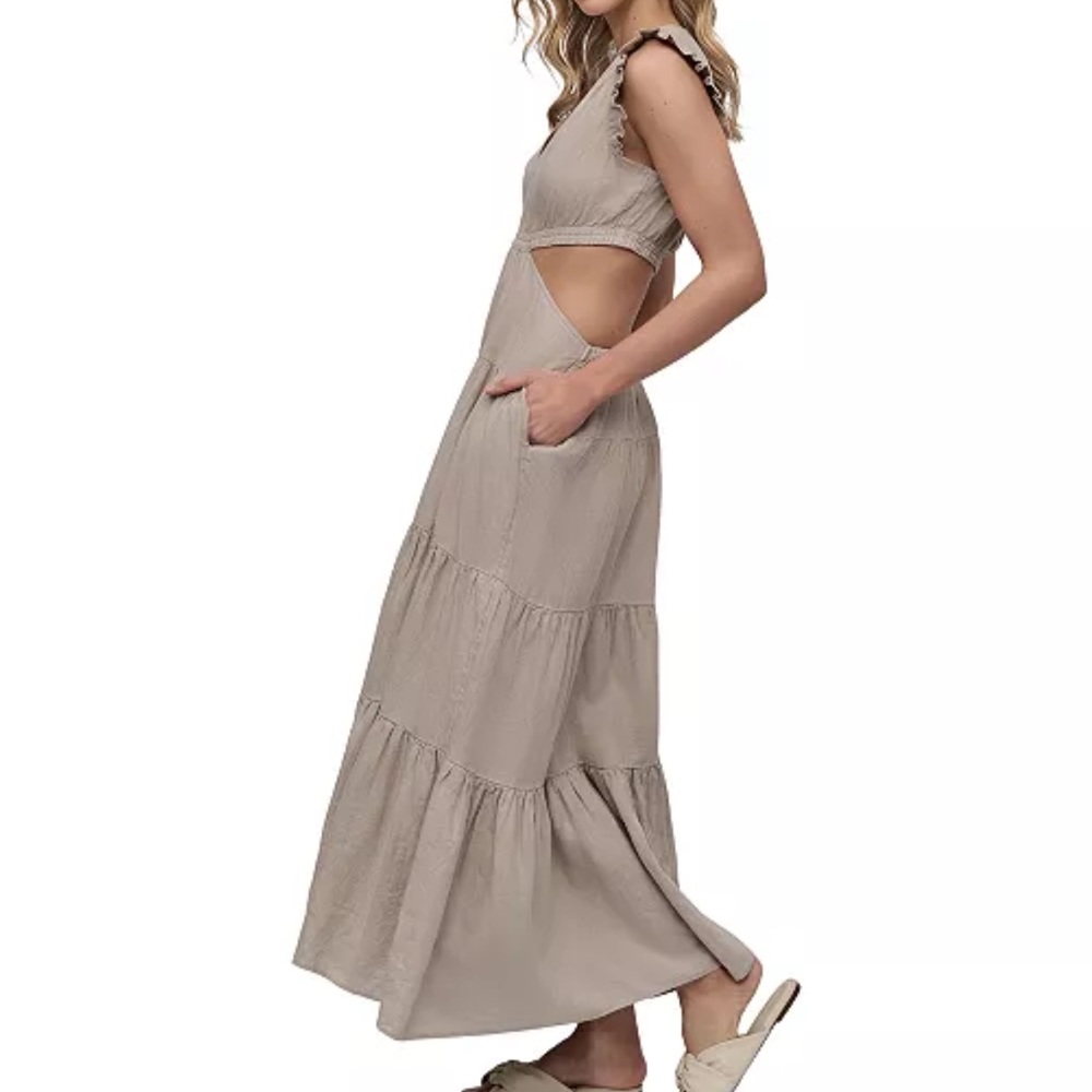 DKNY Taupe Cutout Maxi Dress